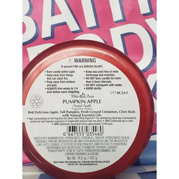 BBW Pumpkin Apple - Red Apple Pumpkin Ground Cinnamon Large 3 Wick Candle - Picture 2 of 2